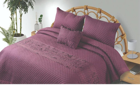 Miami 4 Piece Bed Cover Set with Frill Breakfast Pillow & 2 Pillow Covers for Double Bed